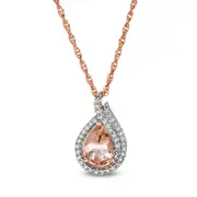Pear-Shaped Morganite and 0.17 CT. T.W. Natural Diamond Double Frame Drop Pendant in 10K Rose Gold