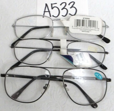 Men's Reading Glasses Readers Aviators +1.75 3 Pairs