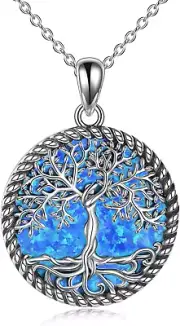Tree of Life Necklace 925 Sterling Silver Blue Opal Tree of Life Pendant Necklac