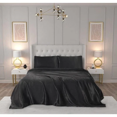 Juicy Couture Home Black Wrinkle Resistant Satin Full 4 Pc. Sheet Set