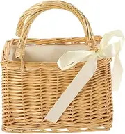 BRIGHTFUFU Decorative Wicker Hand Basket Portable Fruit Storage Tote Bag for Hand Woven Natural Material Rustic Style Flower Holder for Home Decor and Seasonal Use