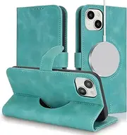 Cavor for iPhone 15 Case Leather Wallet Folio Flip Cover Support Magsafe Charging with Kickstand and Photo Holder Card Slots Protective Shockproof Phone Cases-Matte Style Light Green