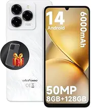 [Ulefone] Note 20 Pro Unlocked Phones, Android 14 OS, 128GB ROM 1TB Extension, 6.75” HD+ 90Hz Screen 6000mAh Battery Smartphone, 50MP Main Camera, 4G Dual SIM Cell Phone, Widevine L1 Certified - White