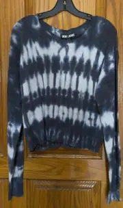 DKNY Jeans Black/White Tie Dye Long Sleeve Cropped Sweater Size Medium NWT
