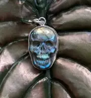 Colourful Flashes Labradorite Skull Hand Set In Sterling Silver Pendant .A46d