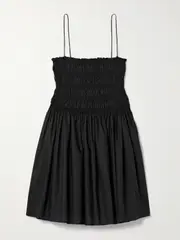 [Matteau] Matteau - Shirred Organic Cotton-poplin Mini Dress - Black - 5 5 Black