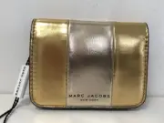 NWT Marc Jacobs Bifold Mini Wallet Cards Holder Metallic Leather Gold Silver New