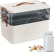 3-Tier Medicine Storage Box, Portable First Aid Box with Leather Handle, Multifunctional Household Medicine Storage Box Organiser, Large Capacity Medicine Cabinet for Home and Travel