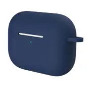 2PCS 4 in 1 Silicone Shockproof Anti-drop Earphone Storage Case with keychain + Anti-lost Strap + Dust-proof Metal Protective Film Sticker for Airpods Pro 2019 DARKBLUE COLOR