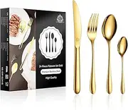 [vancasso] Gold Cutlery Set for 6 People,24 Piece Food-Grade Knife and Fork Sets, Mirror Polished Silverware, Include 6 Knives/6 Spoons/6 Tea Spoon, Gift Package for Wedding Housewarming
