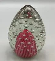 Vintage 1990’s Controlled Bubble Art Glass Shocking Pink Egg Shaped PaperWeight