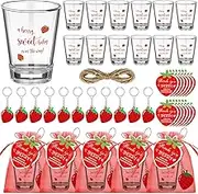 Roshtia 36 Set Strawberry Baby Shower Favors for Guests a Berry Sweet Baby Is on the Way Clear Acrylic Shot Glasses Thank You Tags Keychains Organza Bags Party Supplies for Girl Gender Reveal Favor