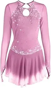 [JRUIA] Girls Hollow Figure Skating Performance Costumes Gradient Ice Roller Skating Dance Competition Dresses for Women