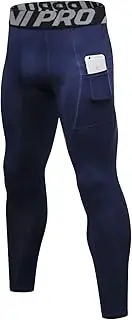 LNJLVI Men's Compression Trousers, Workout Sports Leggings, Breathable Fitness Tights, Long Running Trousers, Navy, S