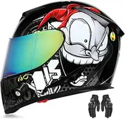Full Face Motorcycle Helmet, DOT/ECE Approved Lightweight Motorcycle Helmet with Double Sun Visor and Motorcycle Gloves for Men and Women