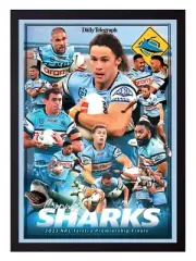 Framed 2023 Cronulla Sharks NRL Poster - Nicho Hynes - 84cm x 59.5cm x 3cm