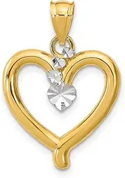 [JewelryWeb] 14ct Two tone Gold Love Heart Pendant Necklace With White Sparkle Cut Shooting Starburst 26x19mm Wide