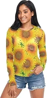 [RPLIFE] Vibrant Sunflowers Bright Yellow Mesh Sleeve Tops for Women, Mesh Rave Top S-XXL