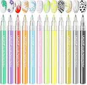 SAVILAND 12 Colors Nail Art Pens Set - 3D Nail Polish Pens Graffiti Nail Dotting Tools Acrylic Paint Pens Drawing Painting Point Liner Pen for Nails Art Design Manicure Nail Pens for Home & Salon DIY