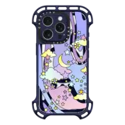 iPhone 16 Pro Ultra Bounce Case MagSafe Compatible Transparent Pastel Trippy Swirls Moon Stars And Clouds 70s Retro Design