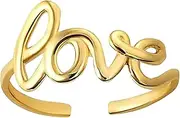 [Claddagh Gold] Ladies 10K Yellow Gold 1.5mm Love Cursive Script Adjustable Toe Ring for Timeless Charm, Metal, Cubic Zirconia