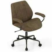 Costway Office Chair Mid Century Modern Swivel Computer Desk Chair w/Padded Arms Olive
