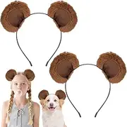 [SAIIURV] 2 Pcs Brown Bear Ears Cute Bear Costume, Bear Ears Headband Cute Party Headwear, Chipmunk Ears Bear Headband, Animal Head Wear, Hair Accessories for Halloween Festival Cosplay Party (Brown)