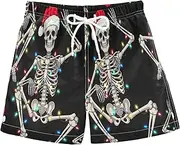 [RPLIFE] Boy Swimming Trunks, Anti Chafe Swim Trunks Boys 2 T, Funny Santa Skeleton Black