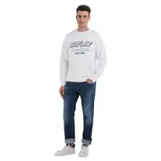 Replay Mens Crew Fleece Sweatshirt Replay Denim Logo White