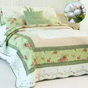 100% Cotton Patchwork Quilt Queen Size Set Lightweight Floral Queen Quilts Be...