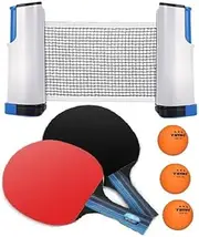 Tima Table Tennis Set with Two Racket with Three 40+ ABS Balls and One Retractable Table Tennis Net with Push Clamps - TT Net Set for 72 inch Table Tennis Board | Portable and Foldable Net Set