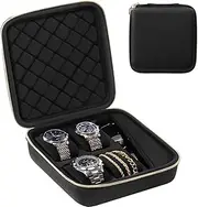 ProCase Travel Watch Case, 4 Slots Hard Shell Storage Case for Watch Glasses Accessories, Zippered Organizer Bag for Women Men -Black