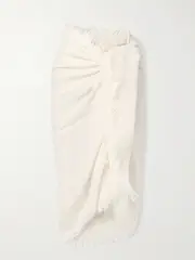 [TOTEME] TOTEME - Fringed Linen-blend Bouclé-jacquard Scarf - Cream - One size One size Cream