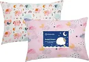 Baby Toddler Pillow Case 2 Pack 100% Cotton Pillow Cover - Cot Bed Pillow Pair Cases 40x60cm - Soft Baby Pillow Case for Girl Bedding - Gifts for Kids Travel Pillow Pillowcase（Elephant+Pink Cloud）