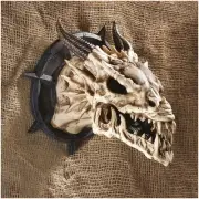 Mythical folklore Dragon Fossilized Skull Wall Trophy Horned Sculpture