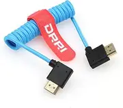 DRRI 8K/60Hz 4K/120Hz 48Gbps Right Angle HDMI to Left Angle HDMI Coiled Braided Blue Cable for Sony FX3 A7iv Canon C200 C300 C500 C70 to Portkeys LH5H Monitor