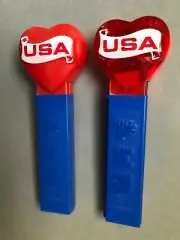 PEZ USA Hearts 2/Set - Red Crystal & Plain 1996 - Both Mint