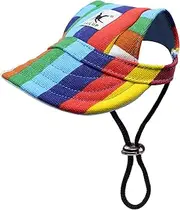 YAODHAOD Dog Baseball Cap Adjustable Dog Outdoor Sport Sun Protection Baseball Hat Pet Casual Cap Visor Sunbonnet with Ear Holes,Summer Travel Sport Hat Outfit (Stripe, L)