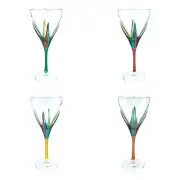 Set of Four 4 Murano Wine Glass Handmade Painted Multi Venice Italy