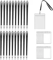 20 Pack Badge Holders with Lanyards,Waterproof Clear Plastic Vertical Name Tags Badge ID Card Holders and 20 Pcs Flat Neck Lanyards for Office ID Name Tags