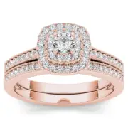1/2 Ct Diamond Halo Engagement Ring Size 8 Bridal Set 14k Rose Gold ( H-I / I2)