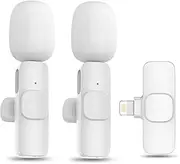 New Wireless Lavalier Microphone Portable Audio Video Recording Mini Mic for iPhone Android Live Broadcast Gaming Phone Mic White 2in1 for iOS
