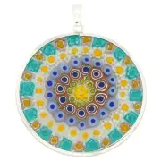 GlassOfVenice Murano Glass Millefiori Pendant in Silver Frame 1-1/2"