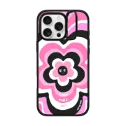 iPhone 16 Pro Max Impact Ring Stand Case MagSafe Compatible Pink Y2K Flower Pattern