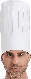 Calkkrer Adjustable White Chef's Hat High, Unisex Chef's Hat for Men and Women, Elastic Chef Hat, Washable, Adjustable Hat for Barbecue, Kitchen, Restaurant, Cooking