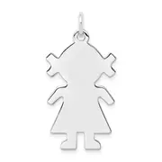 Sterling Silver Rhod-Plated Eng. Girl Polished Front/Satin Back Disc Charm
