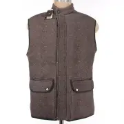 Left Coast Tee NWT Snap Front Vest Size XL Brown Herringbone/Multicolor Fleck
