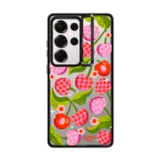 Galaxy S25 Ultra Impact Ring Stand Case Checkered Cherries
