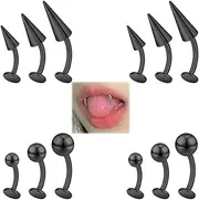 [PunkTracker] 12Pcs Flat Back Belly Button Ring Belly Rings Surgical Steel Belly Button Piercing Tiger Tooth Lip Rings Monroe Labret Studs Jewelry
