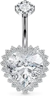 [Heienngy] F136 Titanium Belly Button Ring 14MM 12MM 10MM Heart Belly rings 14G Navel Barbell Cubic Zirconia Curved Banana Shaped Belly Rings 10mm 12mm 14mm Belly Piercing